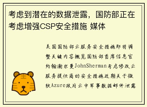 考虑到潜在的数据泄露，国防部正在考虑增强CSP安全措施 媒体
