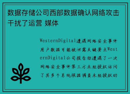数据存储公司西部数据确认网络攻击干扰了运营 媒体