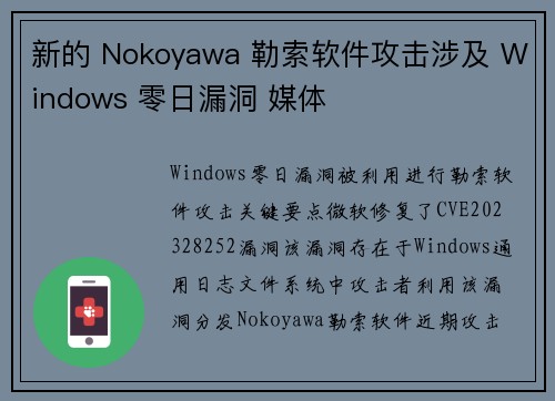 新的 Nokoyawa 勒索软件攻击涉及 Windows 零日漏洞 媒体